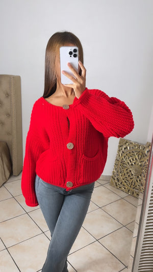 Cardigan à boutons doré [ROUGE]