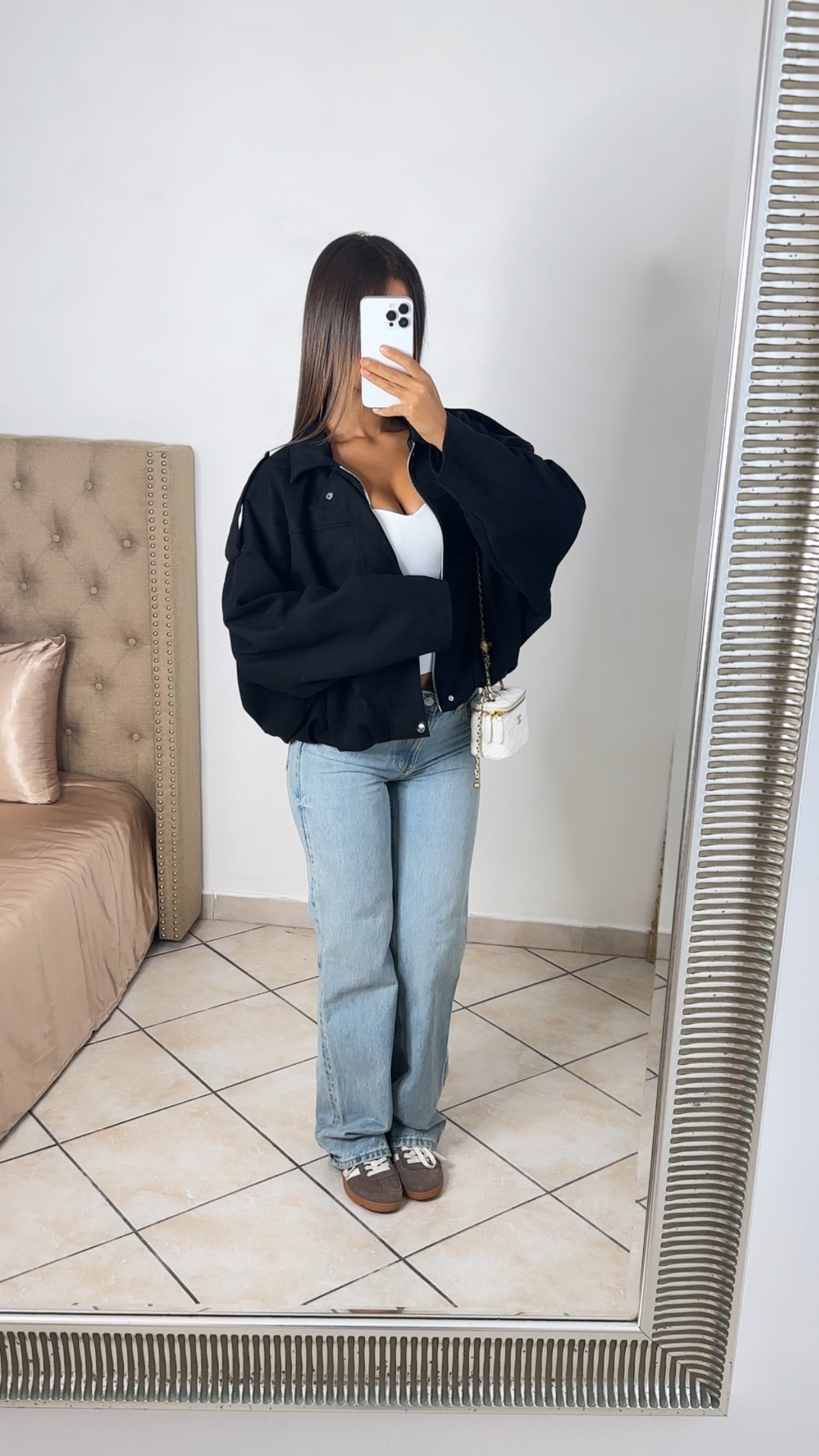 Veste bomber oversize en suédine [NOIR]