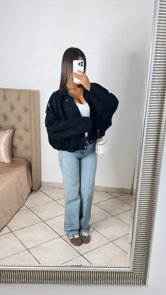 Veste bomber oversize en suédine [NOIR]