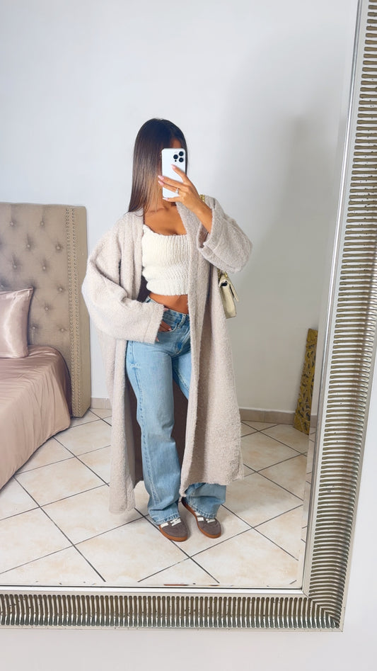Veste longue moutonnée oversize [BEIGE]