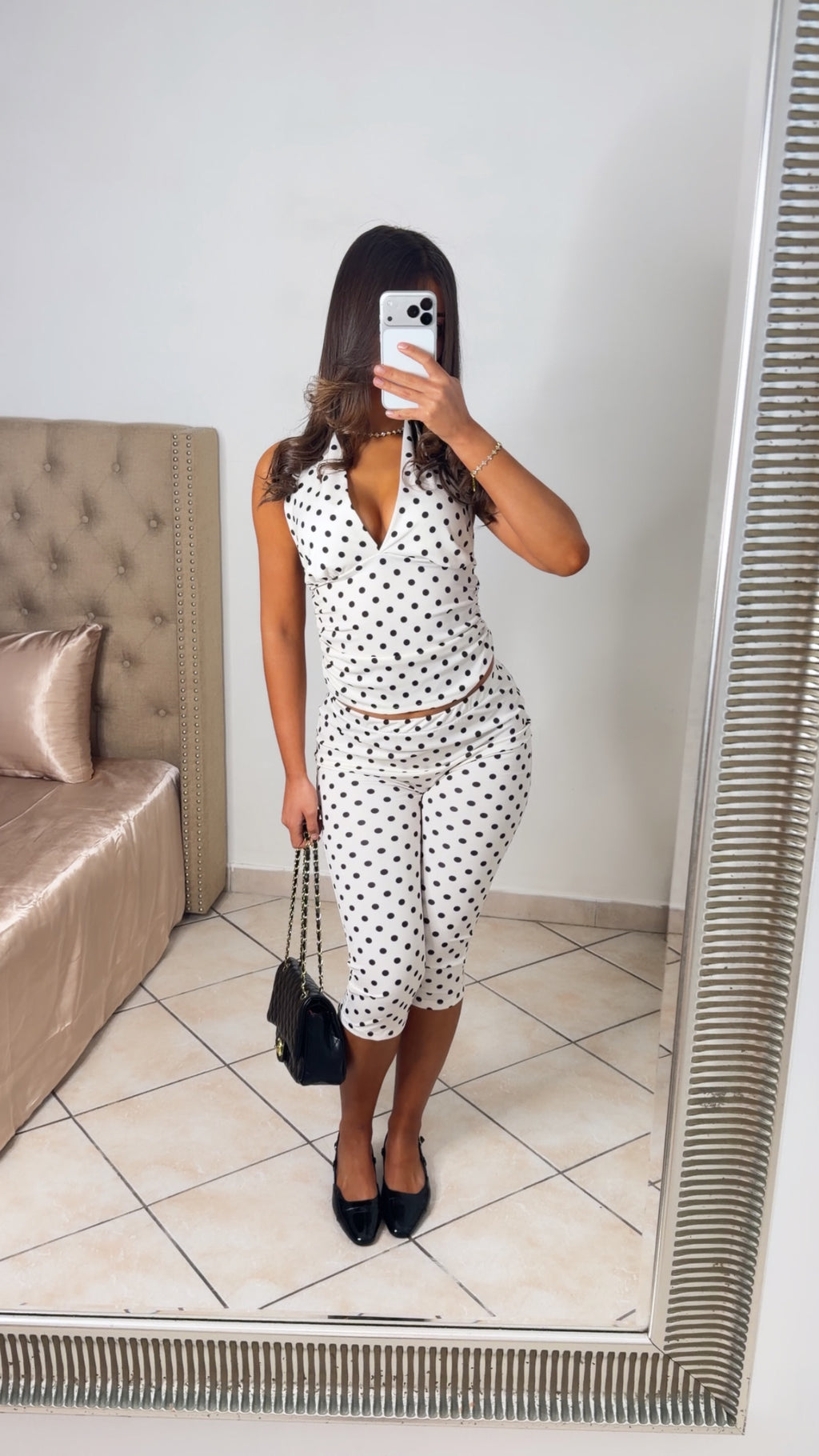 Ensemble top & legging capri à pois [BLANC]