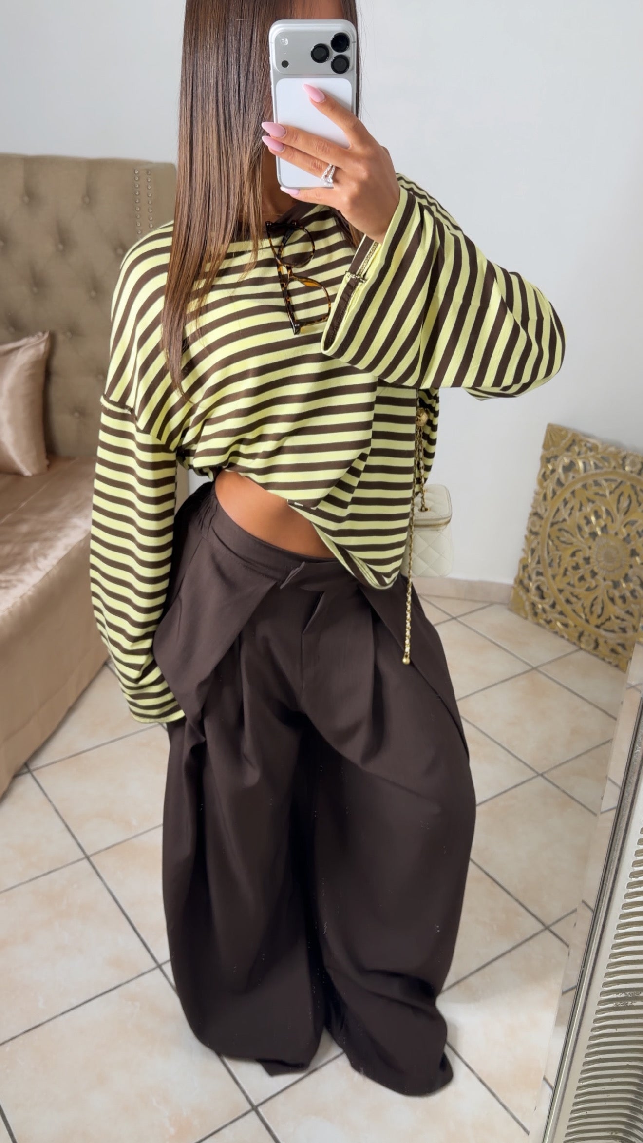 Pull oversize rayé [MARRON]