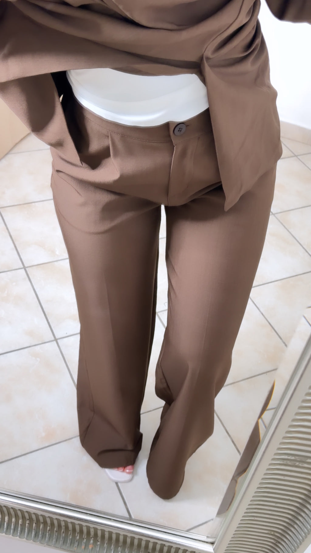 Ensemble blazer manche courte et pantalon [MARRON]