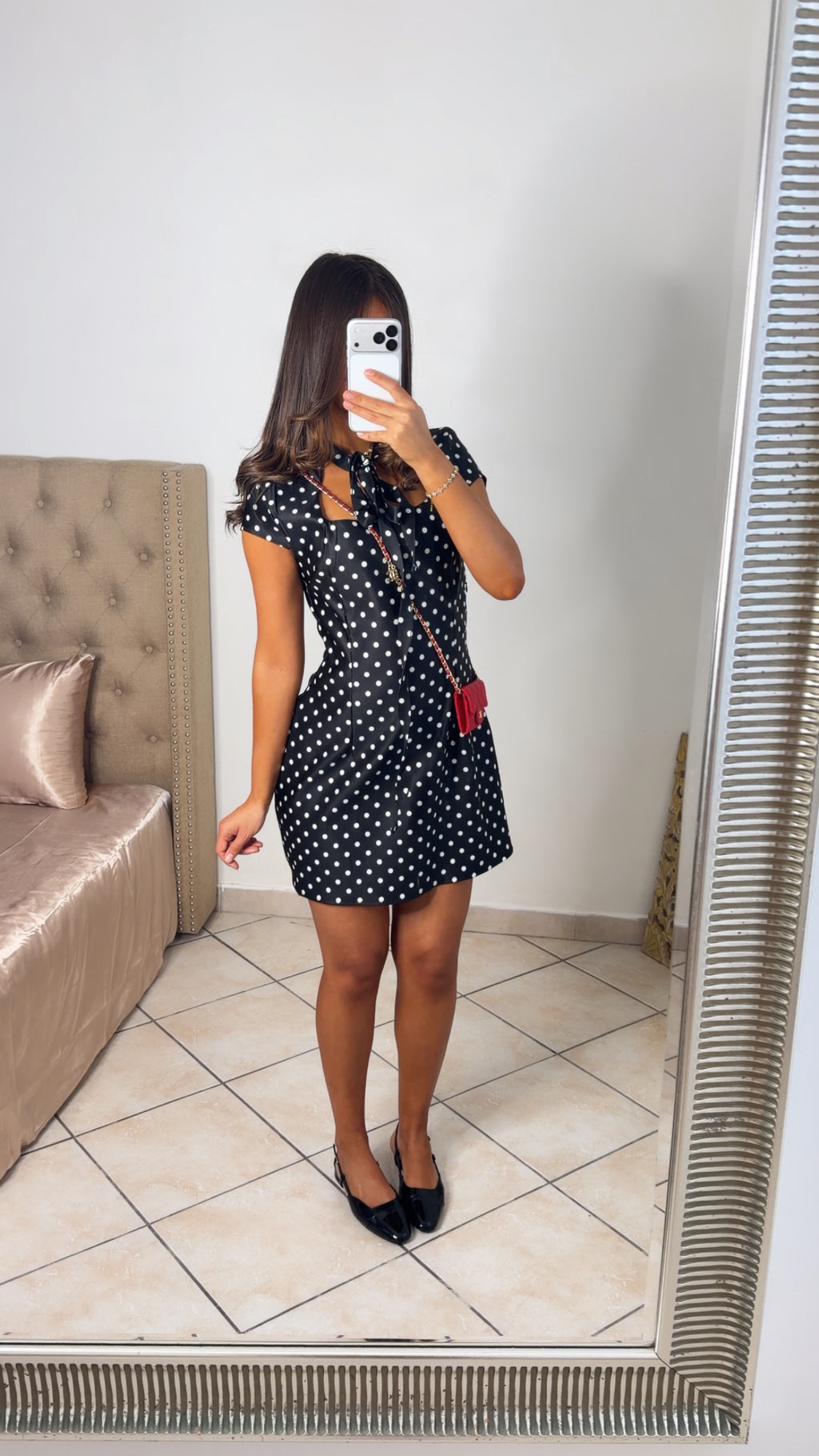 Robe courte à nouer pois [NOIR]