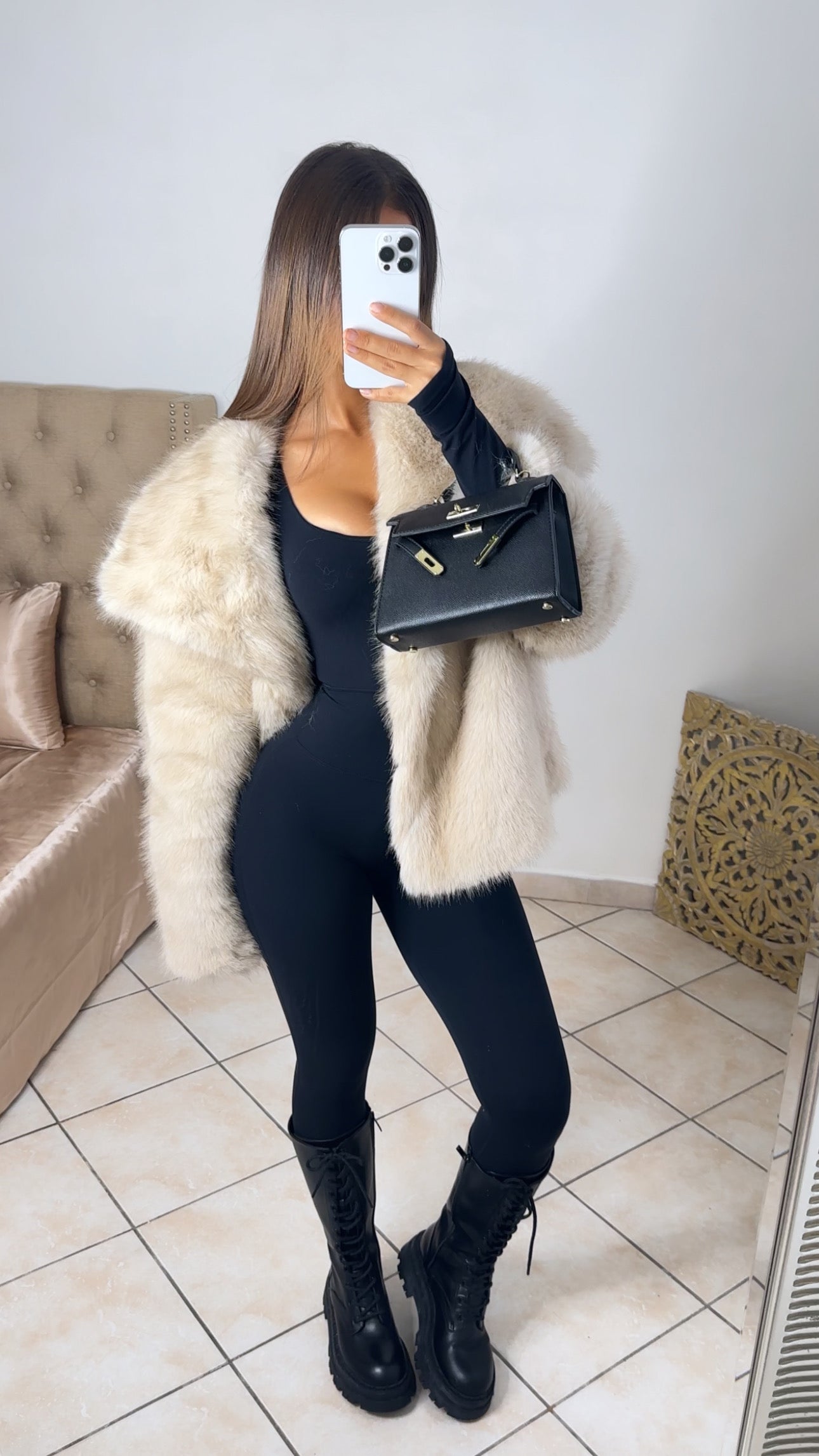 Manteau fausse fourrure [BEIGE CHAUD]