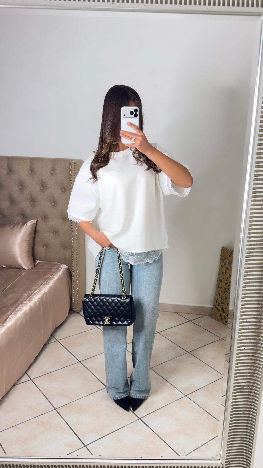 T-shirt oversize dos en dentelle [BLANC]