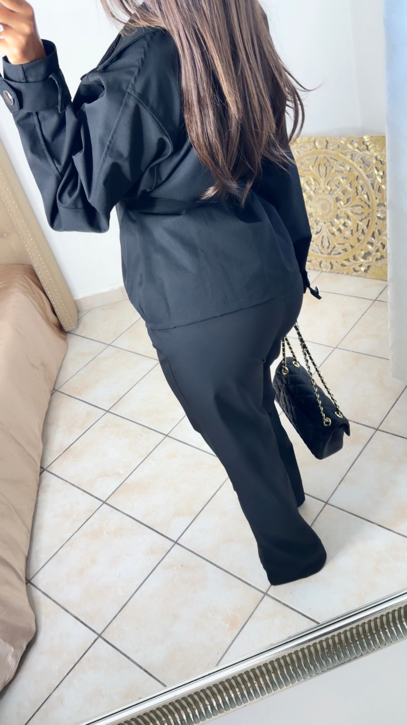 Ensemble veste trench et pantalon [NOIR]