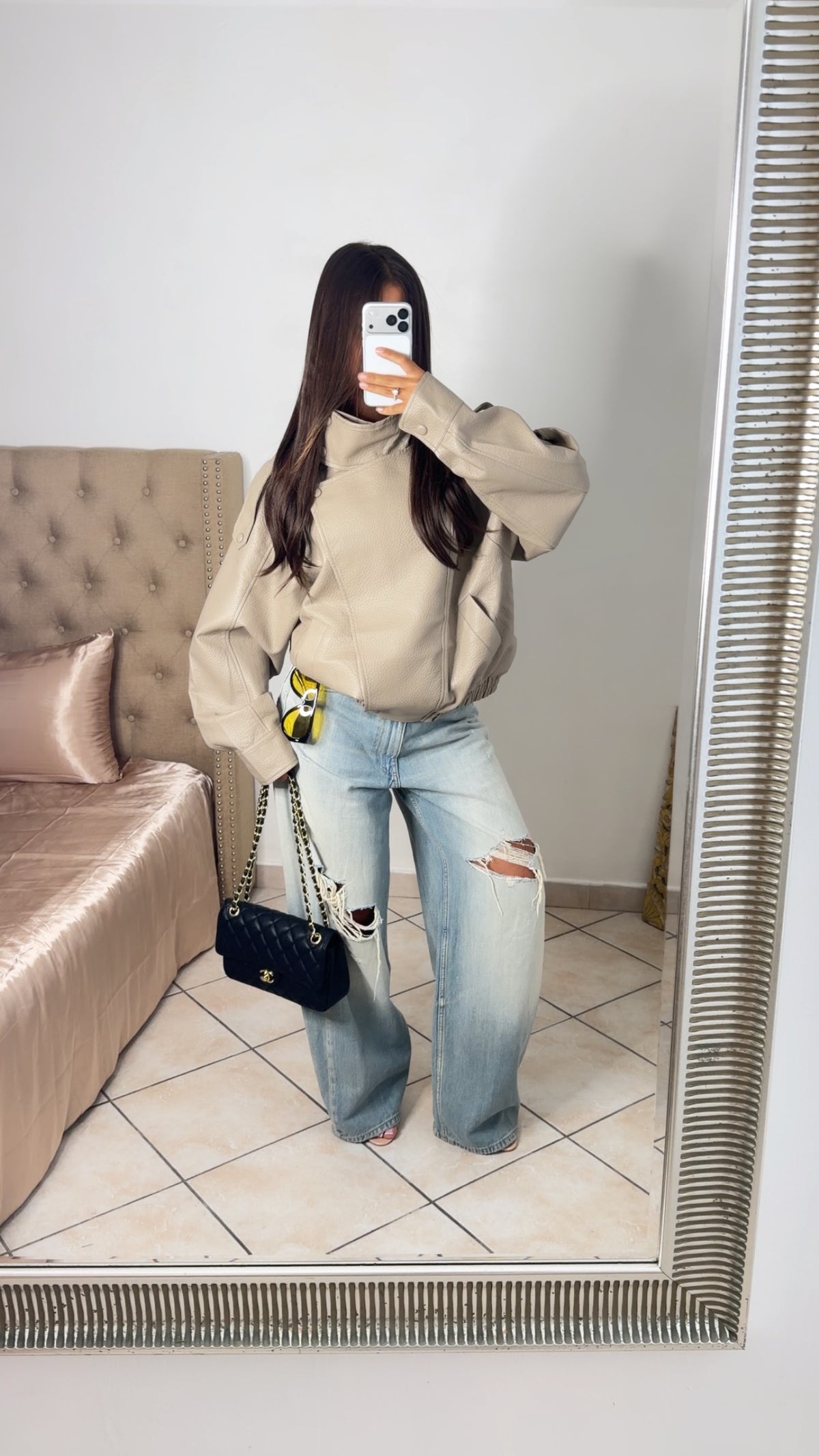 Veste oversize similicuir [BEIGE]