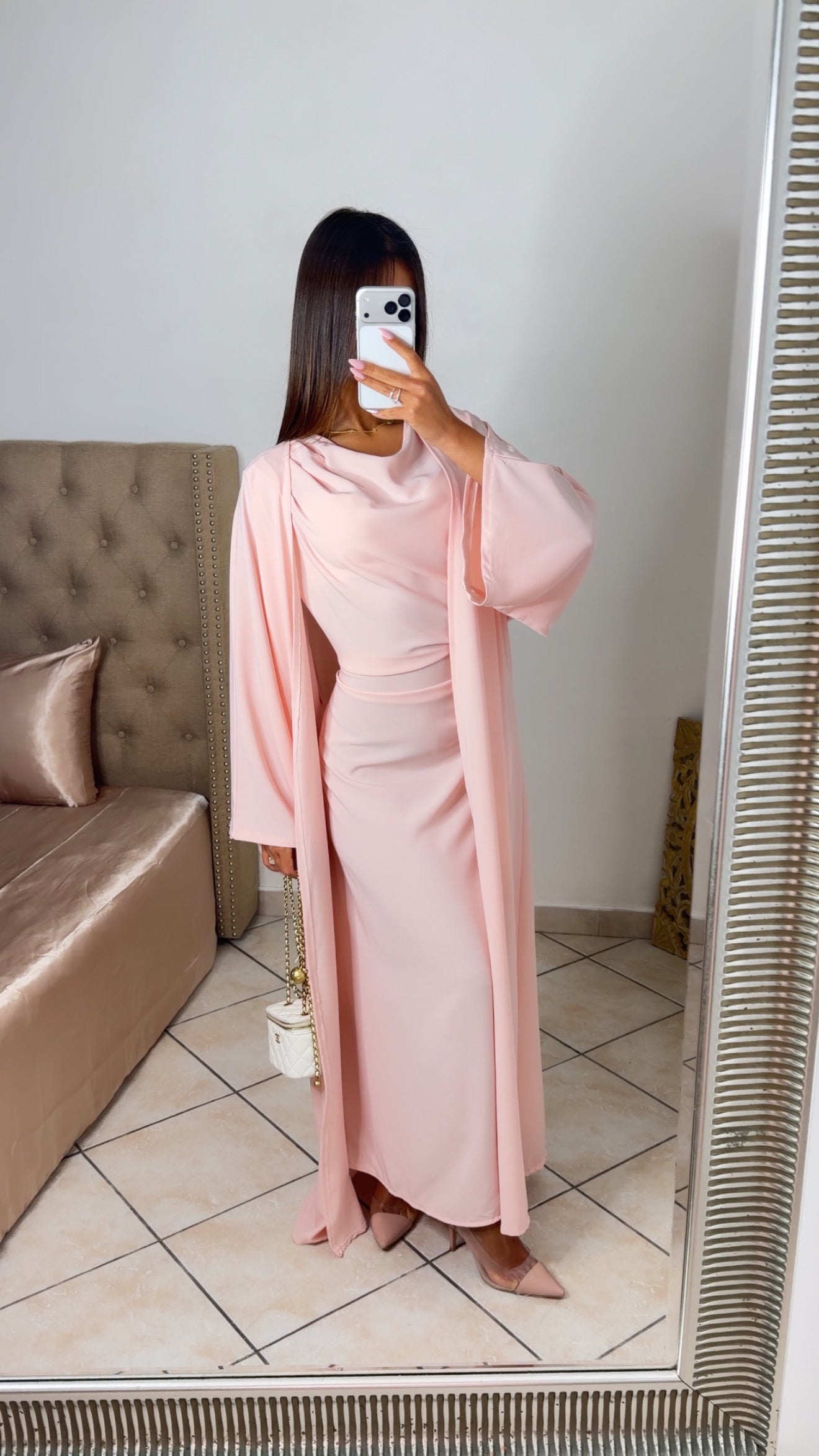 Ensemble robe cintrée à nouer au dos et kimono [ROSE]