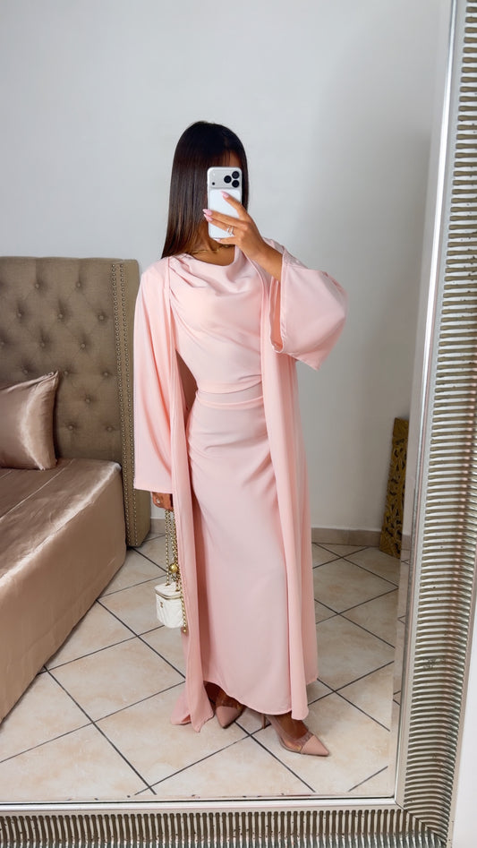 Ensemble robe cintrée à nouer au dos et kimono [ROSE]
