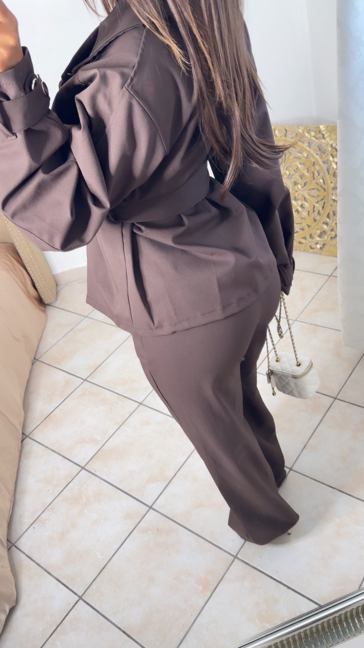 Ensemble veste trench et pantalon [MARRON]