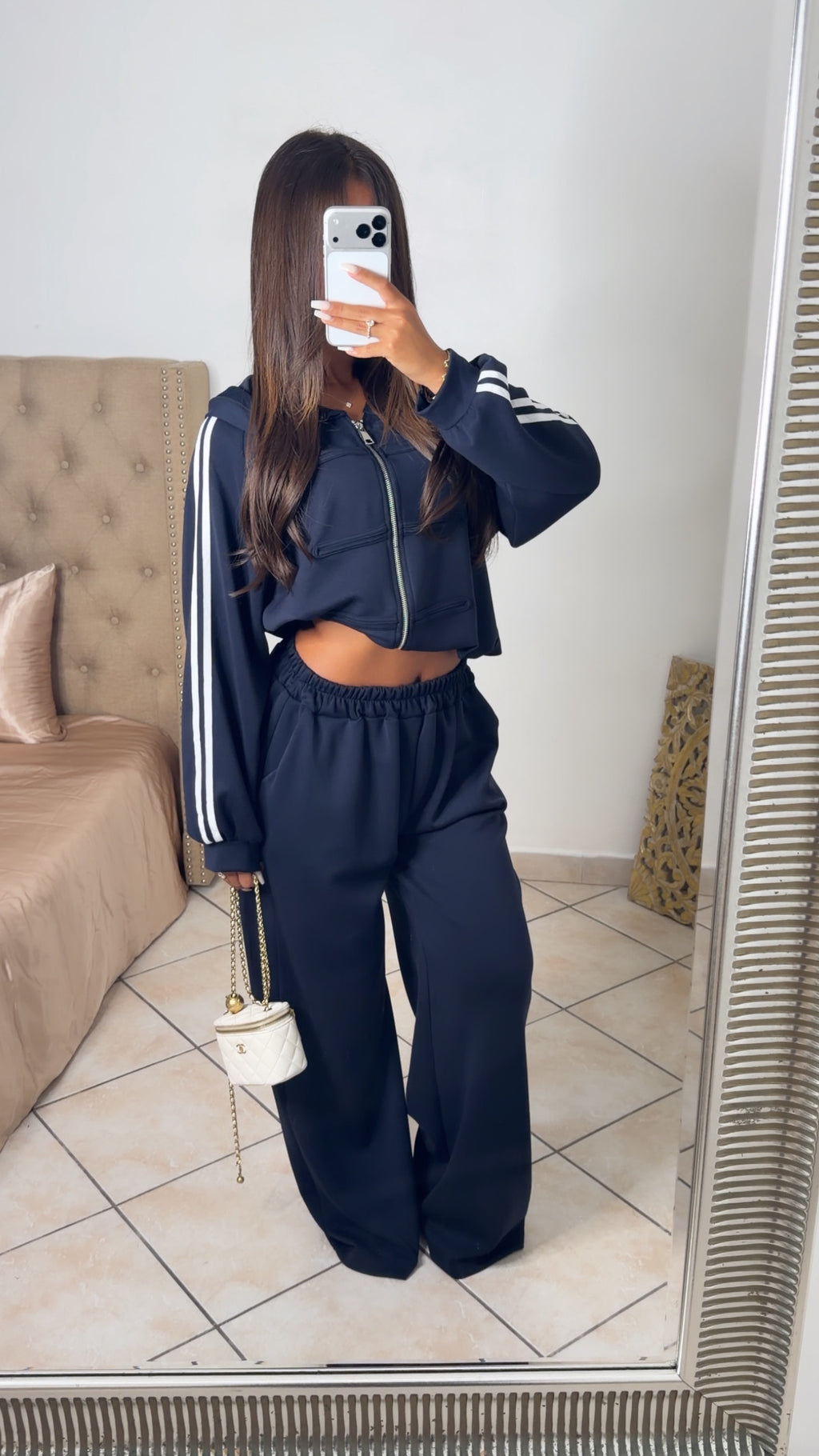 Ensemble sweat zippé détail asiatique et pantalon [MARINE]
