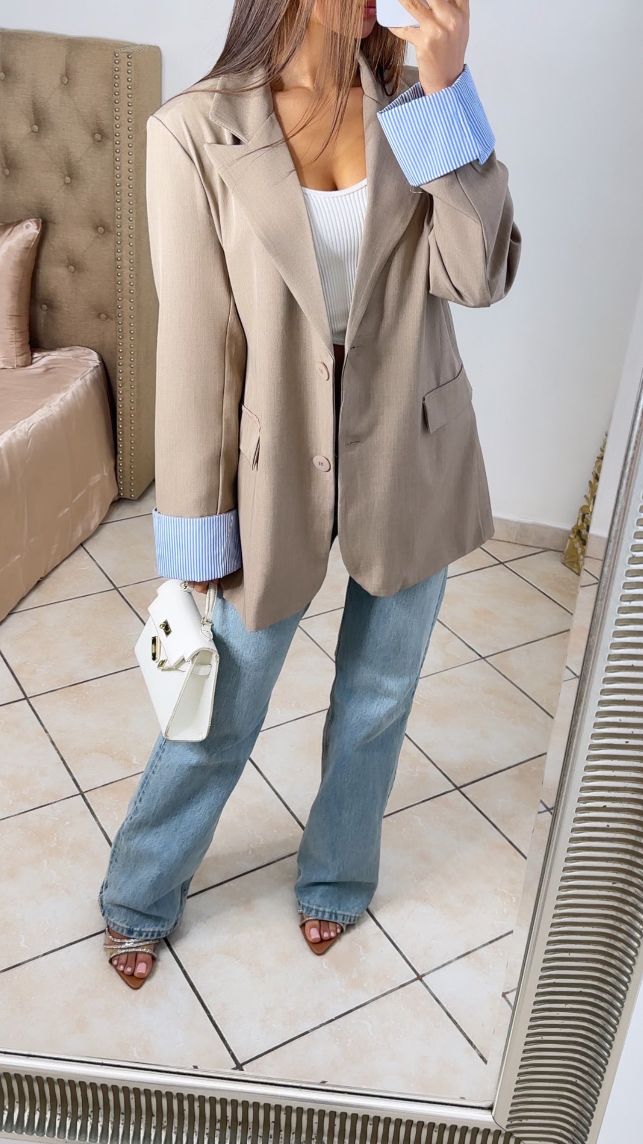 Blazer oversize à revers BLEU [TAUPE]