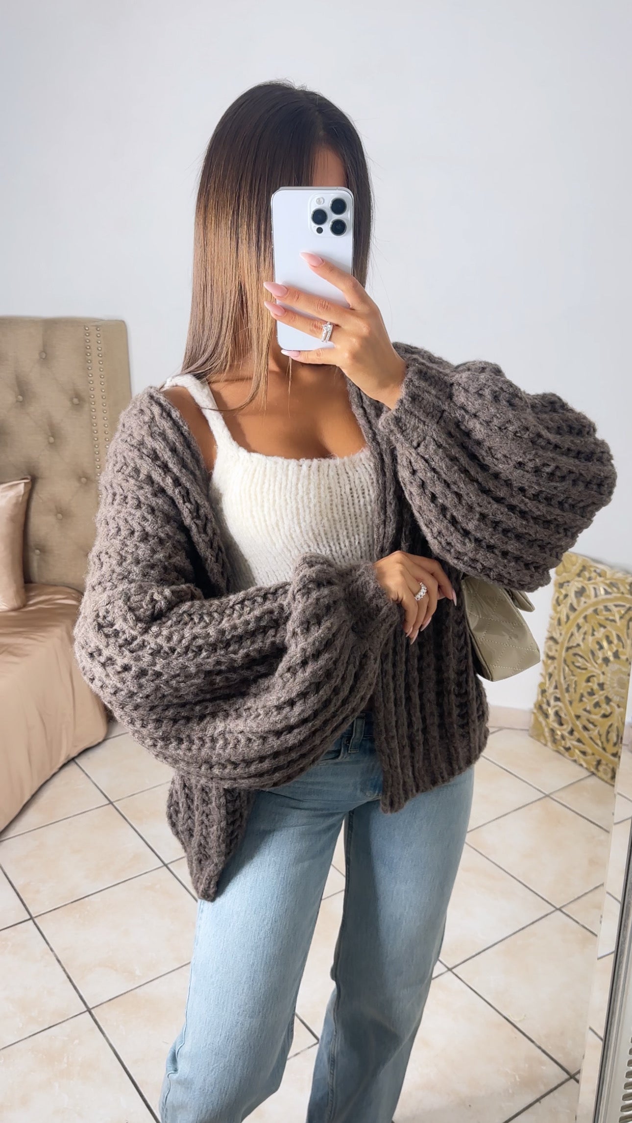 Cardigan en grosse maille [TAUPE]