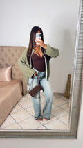Gilet en maille col montant à zip [KAKI]
