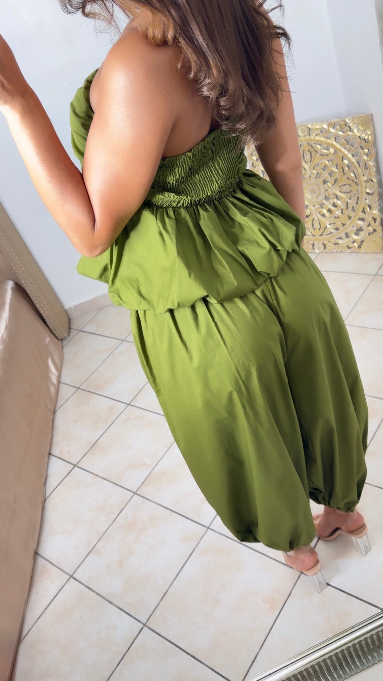 Ensemble bustier et pantalon bouffant [OLIVE]