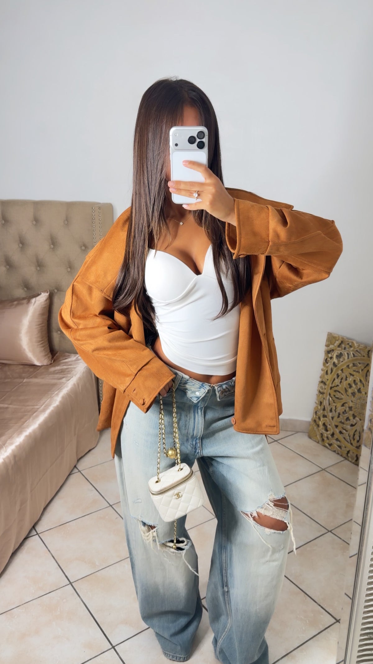 Veste en daim structurée à la taille [CAMEL]