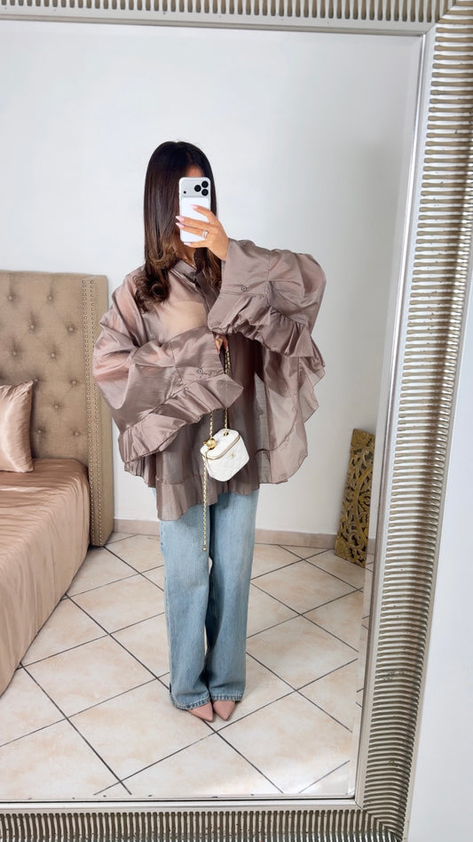 Blouse longue à volants [TAUPE]