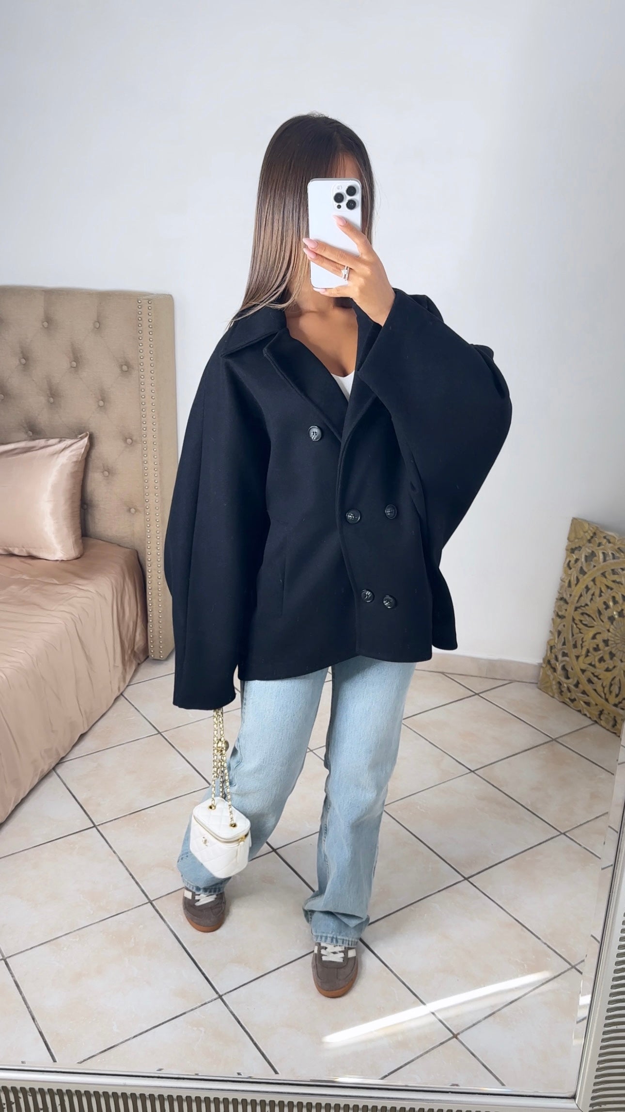 Manteau court oversize style trench [NOIR]