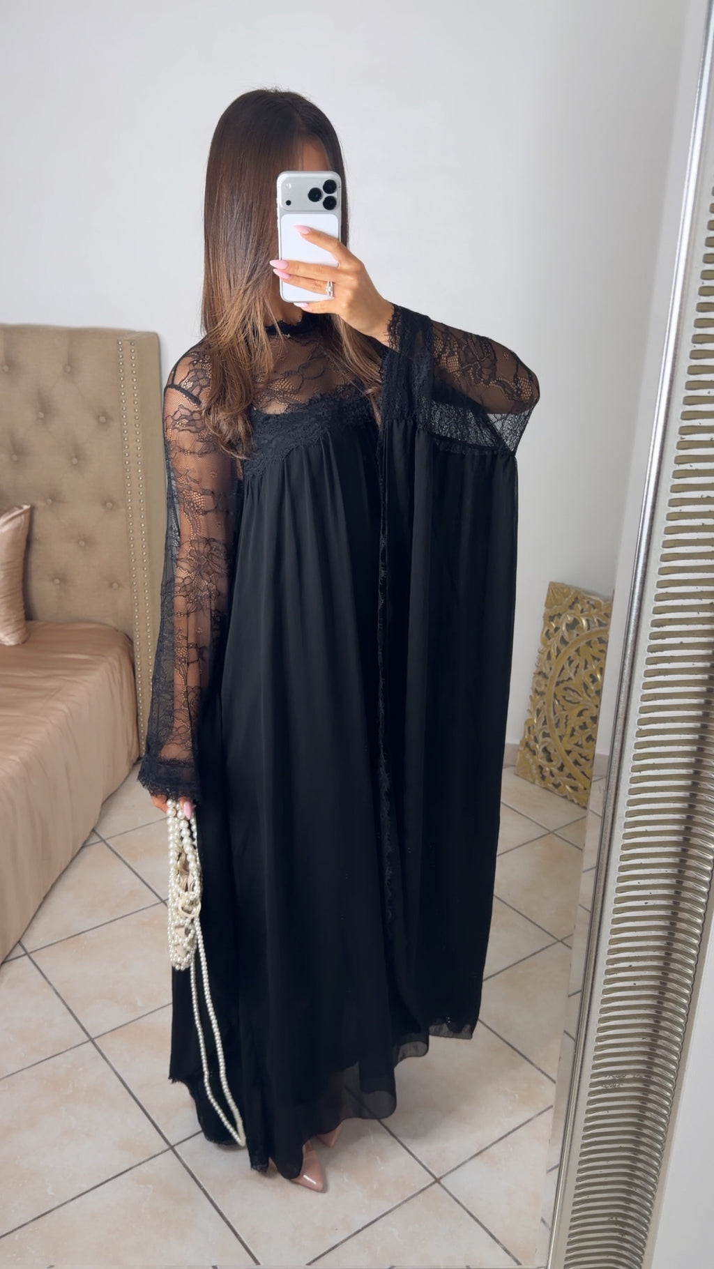 Robe longue à dentelle [NOIR]