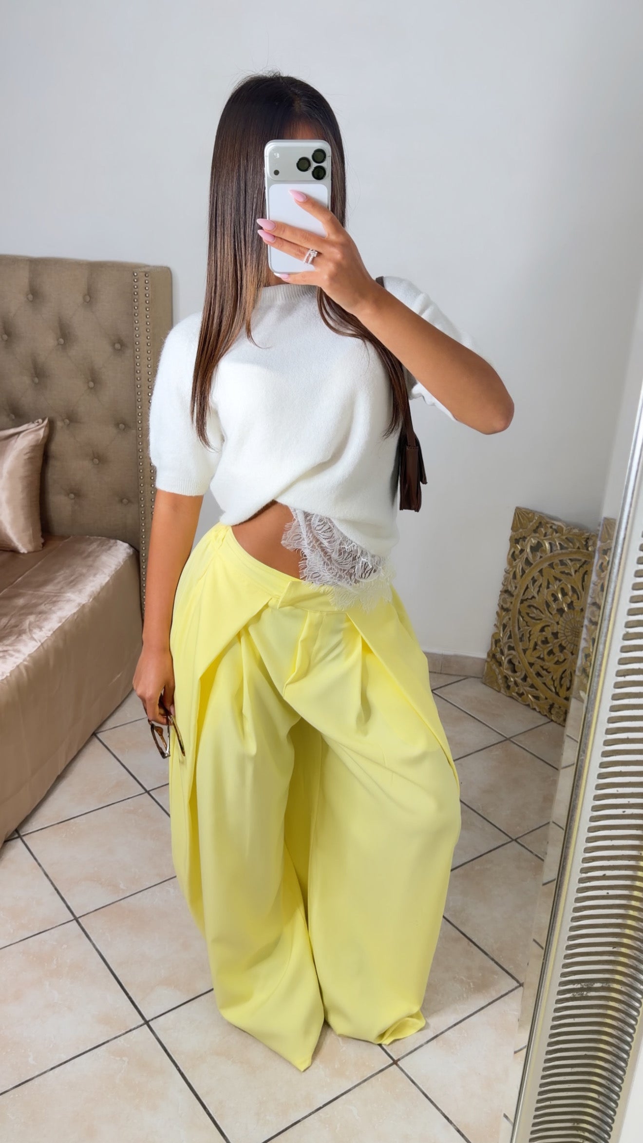 Pantalon tailleur effet doublé [JAUNE]