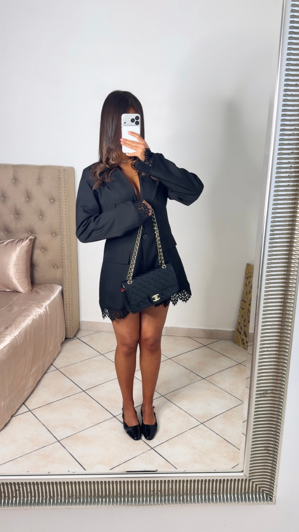 Robe blazer détails dentelle [NOIR]
