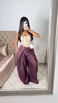 Pantalon doublé à nouer à carreaux [BORDEAUX]