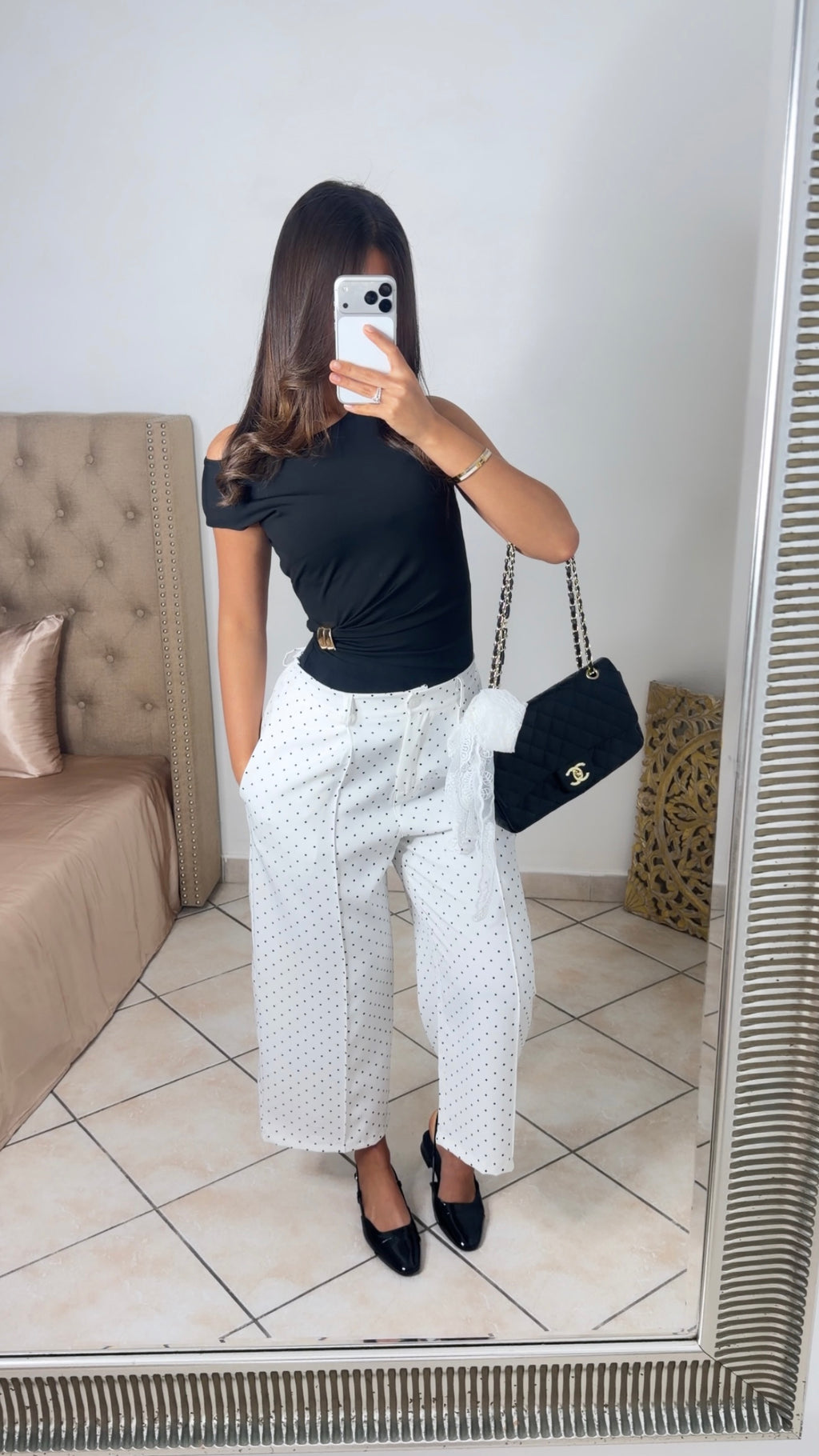 Pantalon cropped à pois [BLANC]
