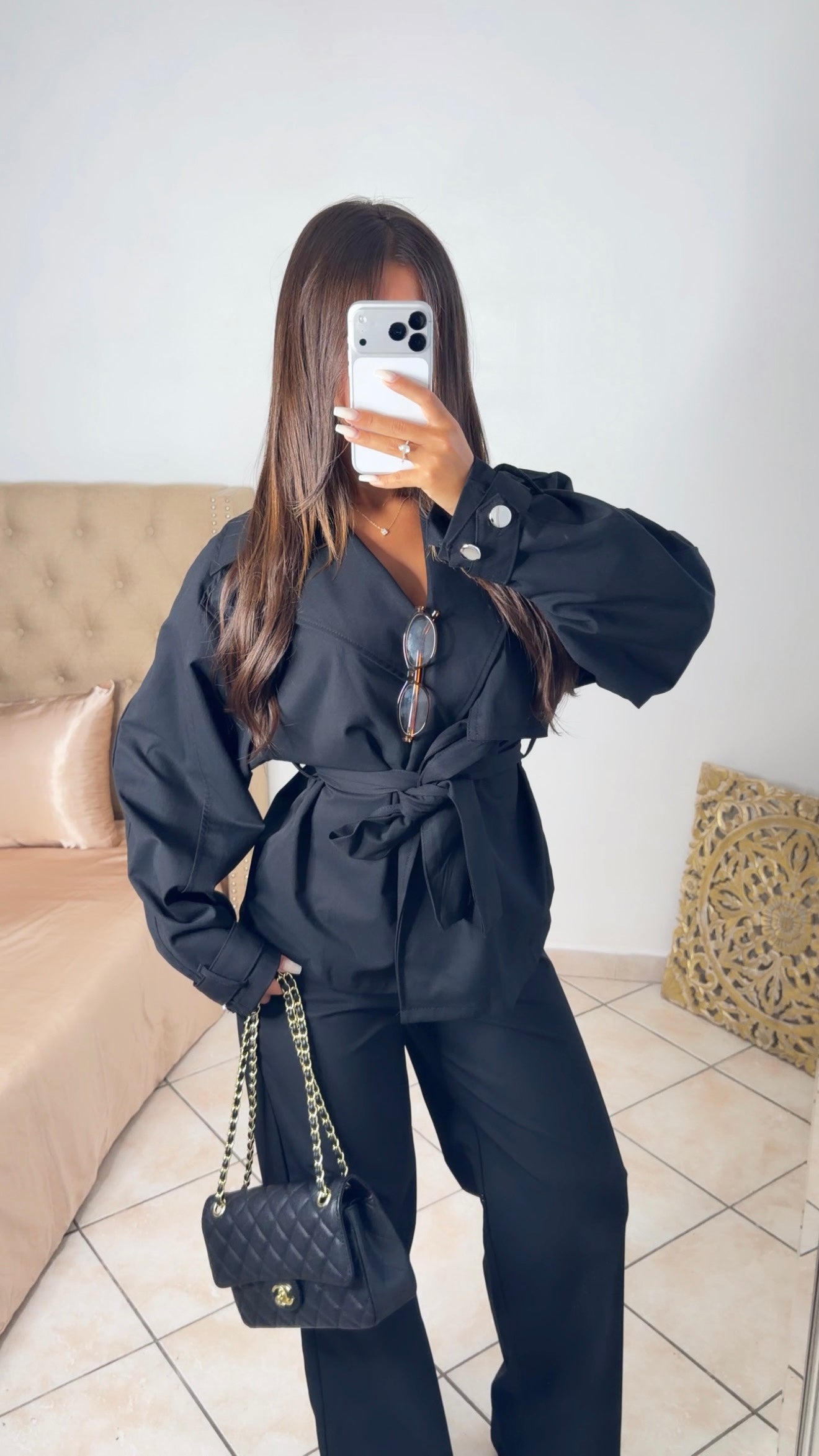 Ensemble veste trench et pantalon [NOIR]