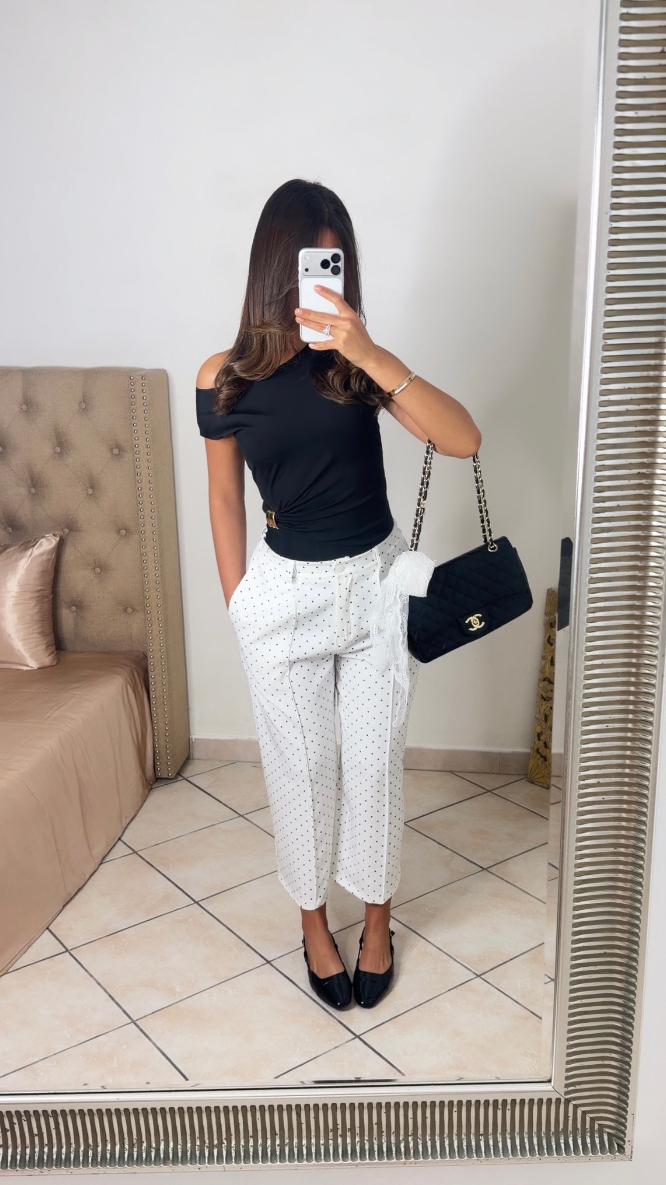 Pantalon cropped à pois [BLANC]