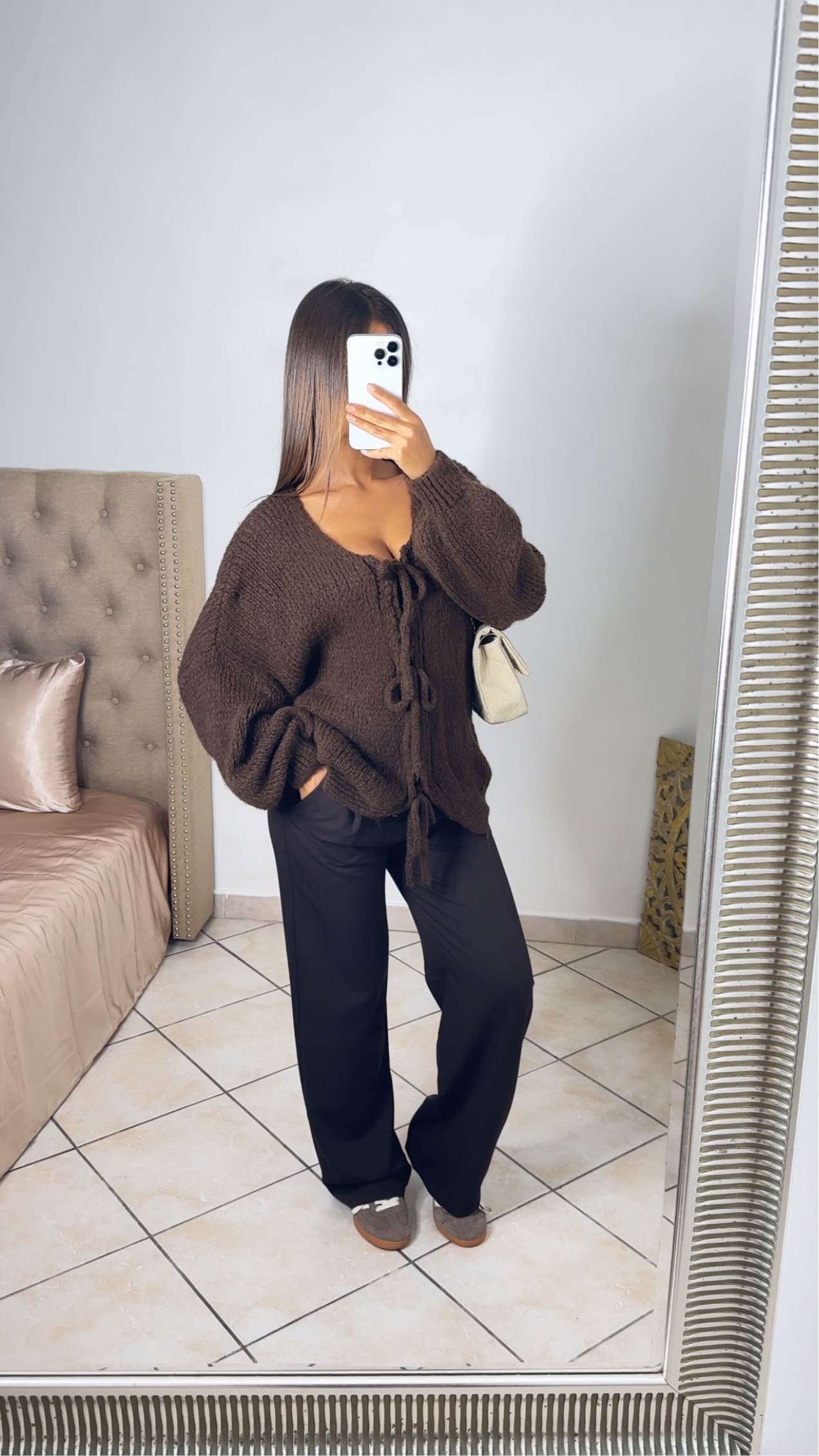 Cardigan en maille triple noeuds [MARRON]