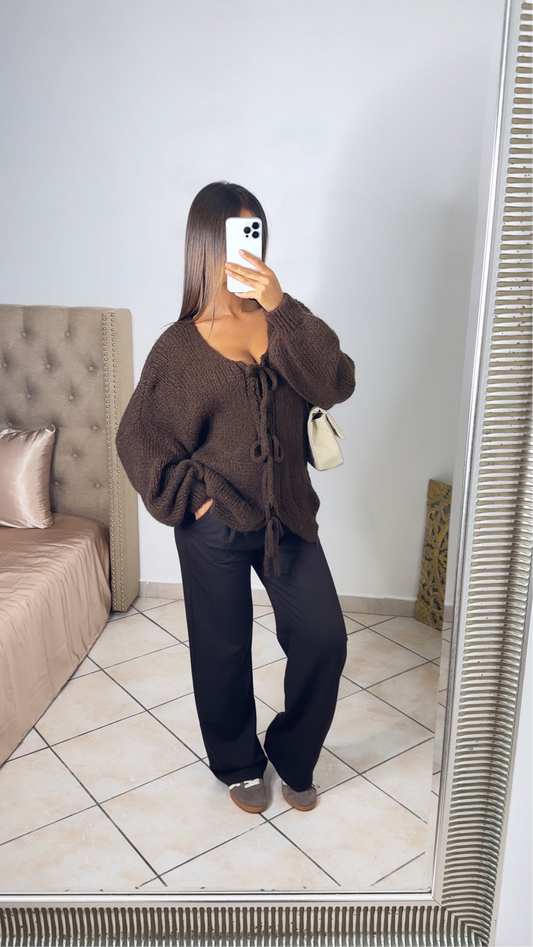 Cardigan en maille triple noeuds [MARRON]
