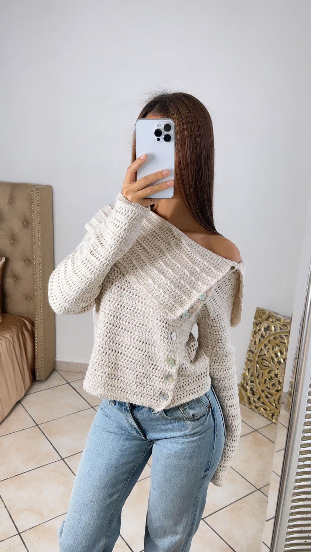 Pull en maille asymétrique [BEIGE]