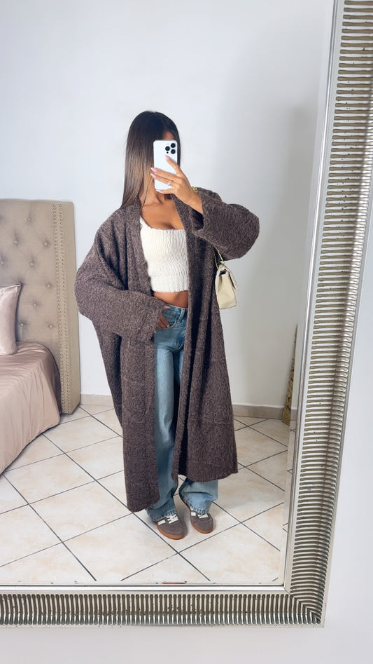 Veste longue moutonnée oversize [MARRON]