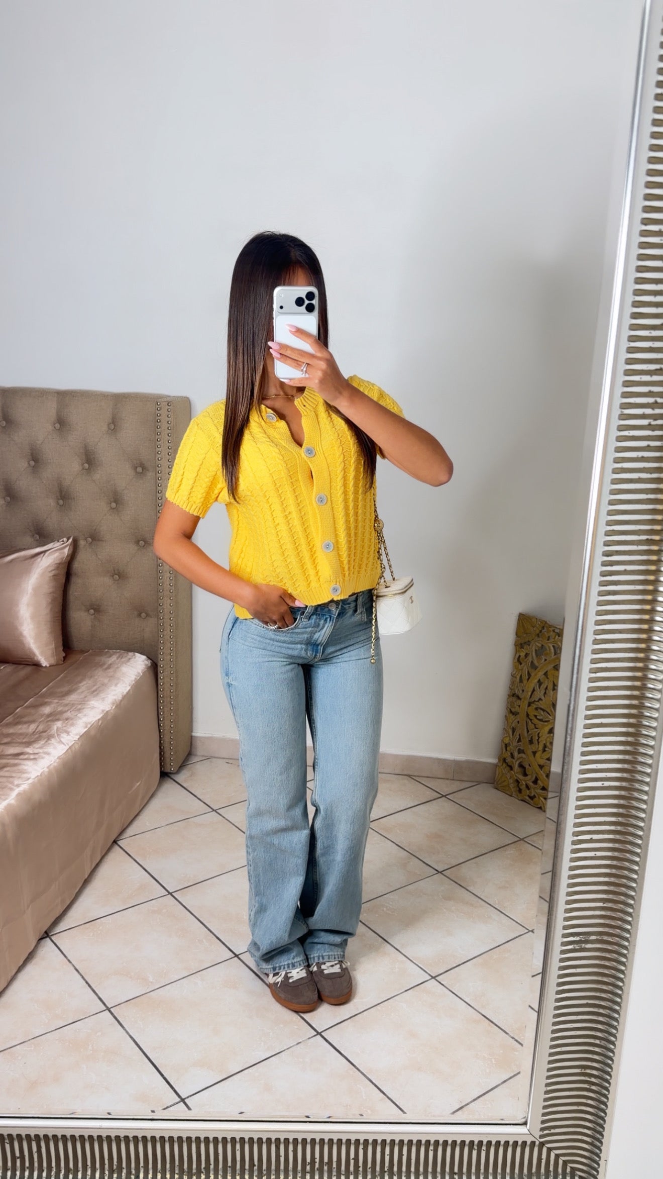 Top boutonné en maille torsadée [JAUNE]