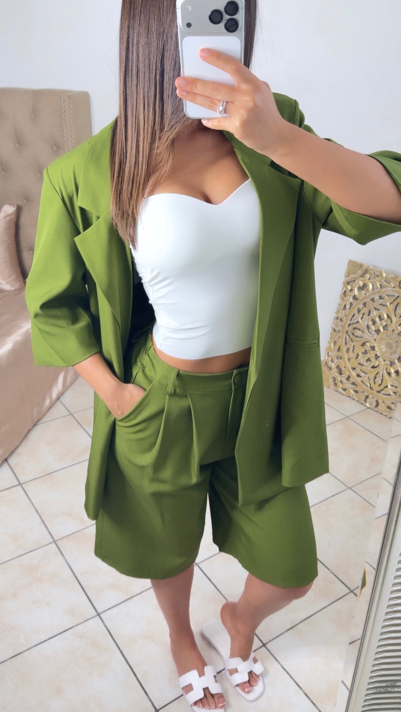 Ensemble blazer manches courtes et bermuda [OLIVE]