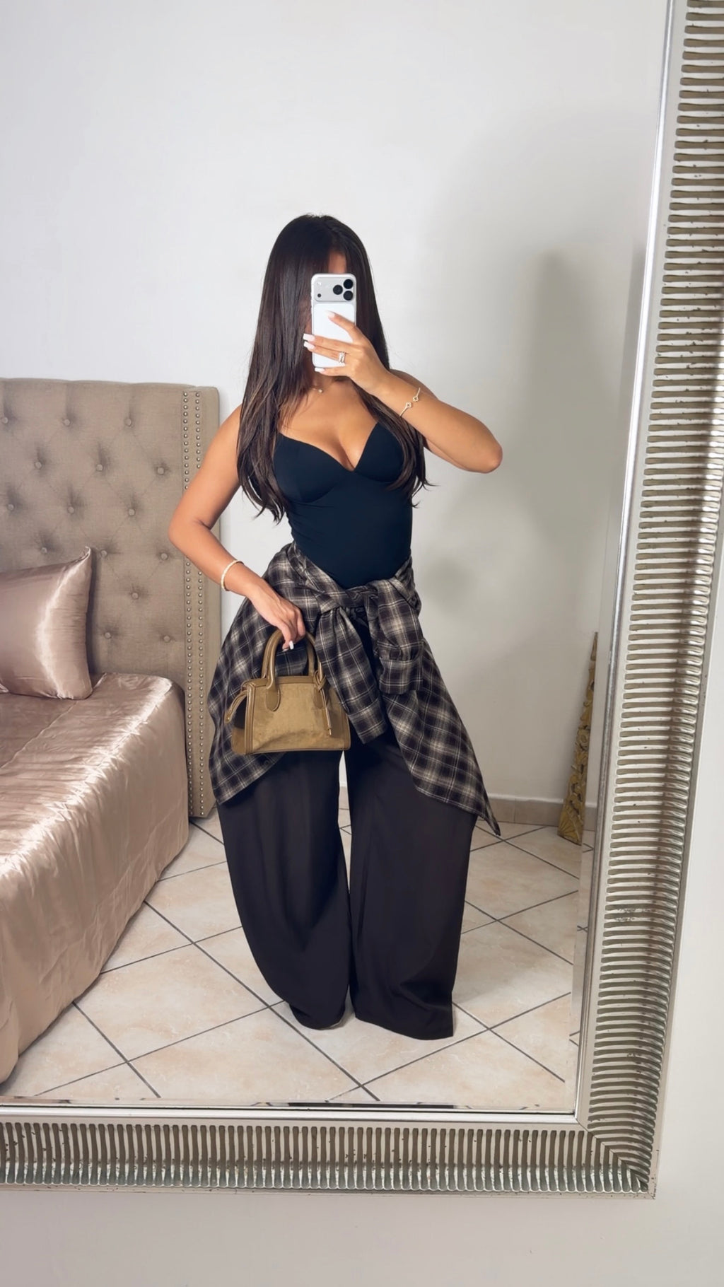 Chemise épaisse oversize longue à carreaux [MARRON]