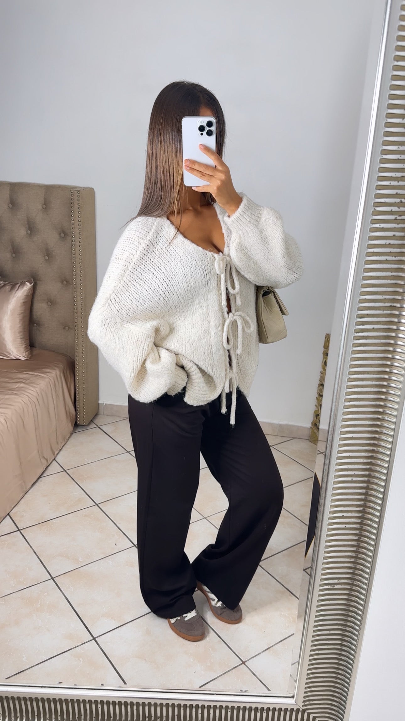 Cardigan en maille triple noeuds [CREME]