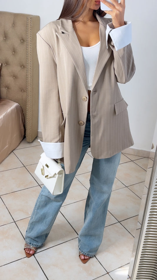 Blazer oversize rayé [TAUPE]