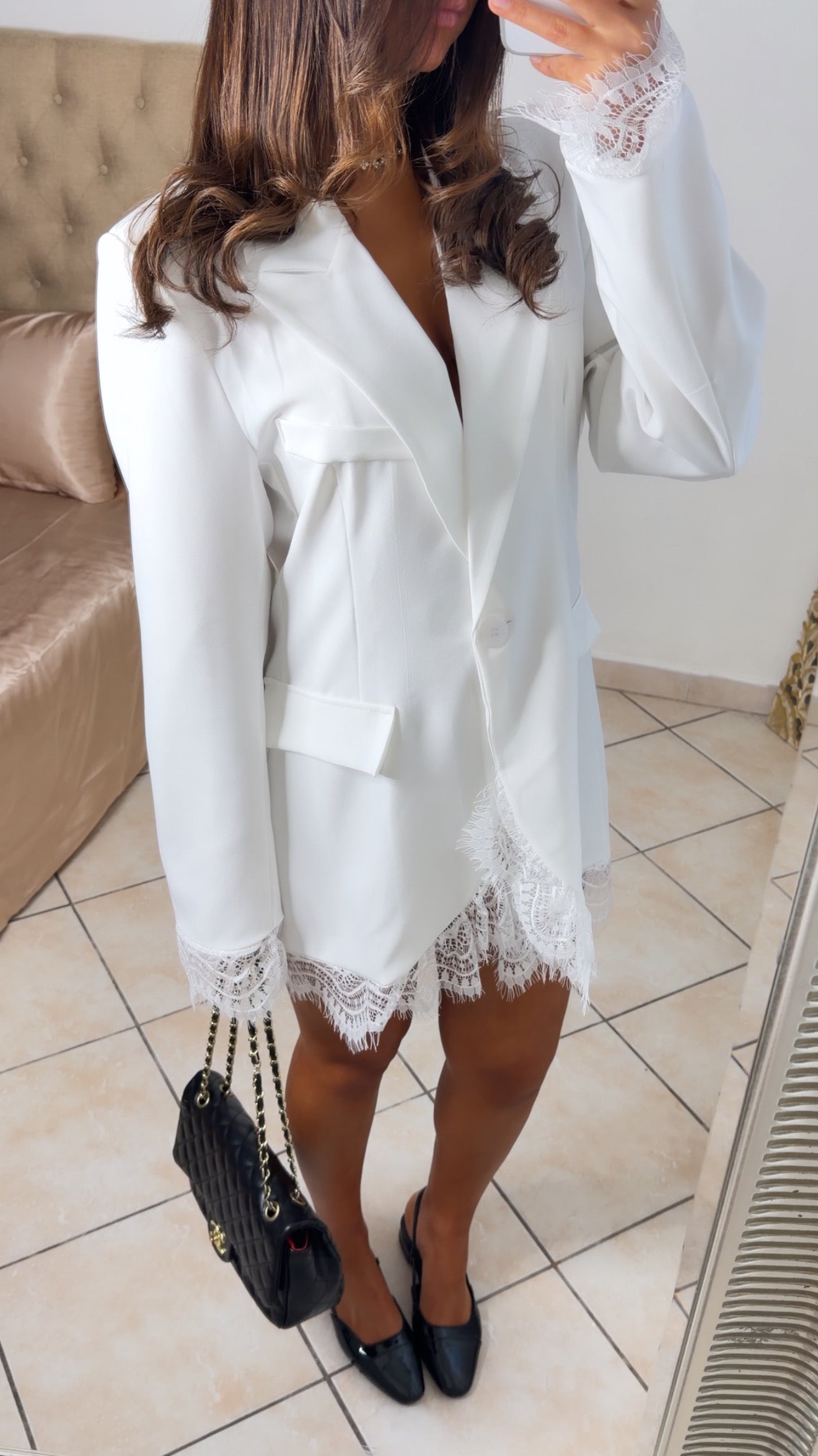 Robe blazer détails dentelle [BLANC]