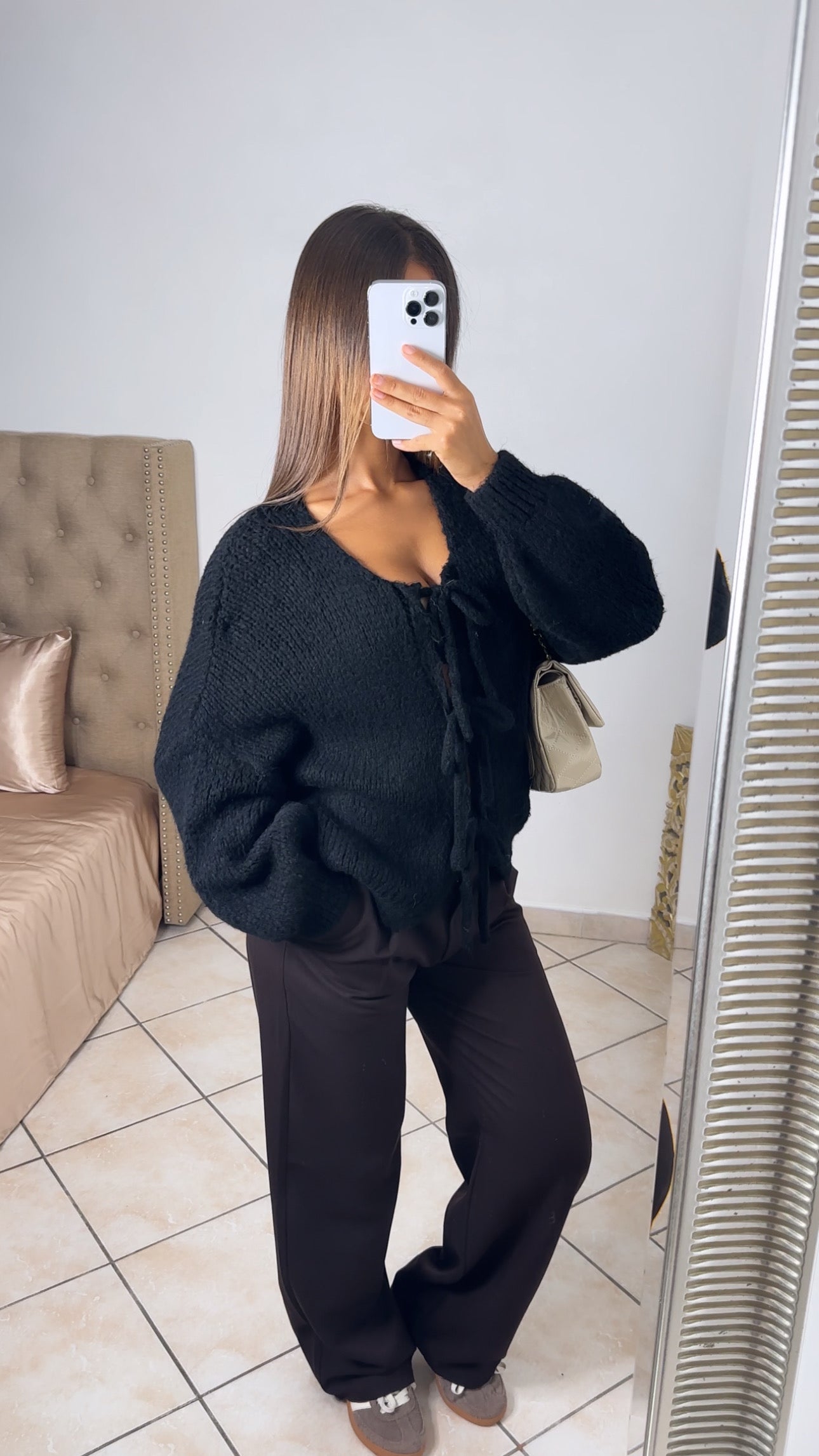 Cardigan en maille triple noeuds [NOIR]