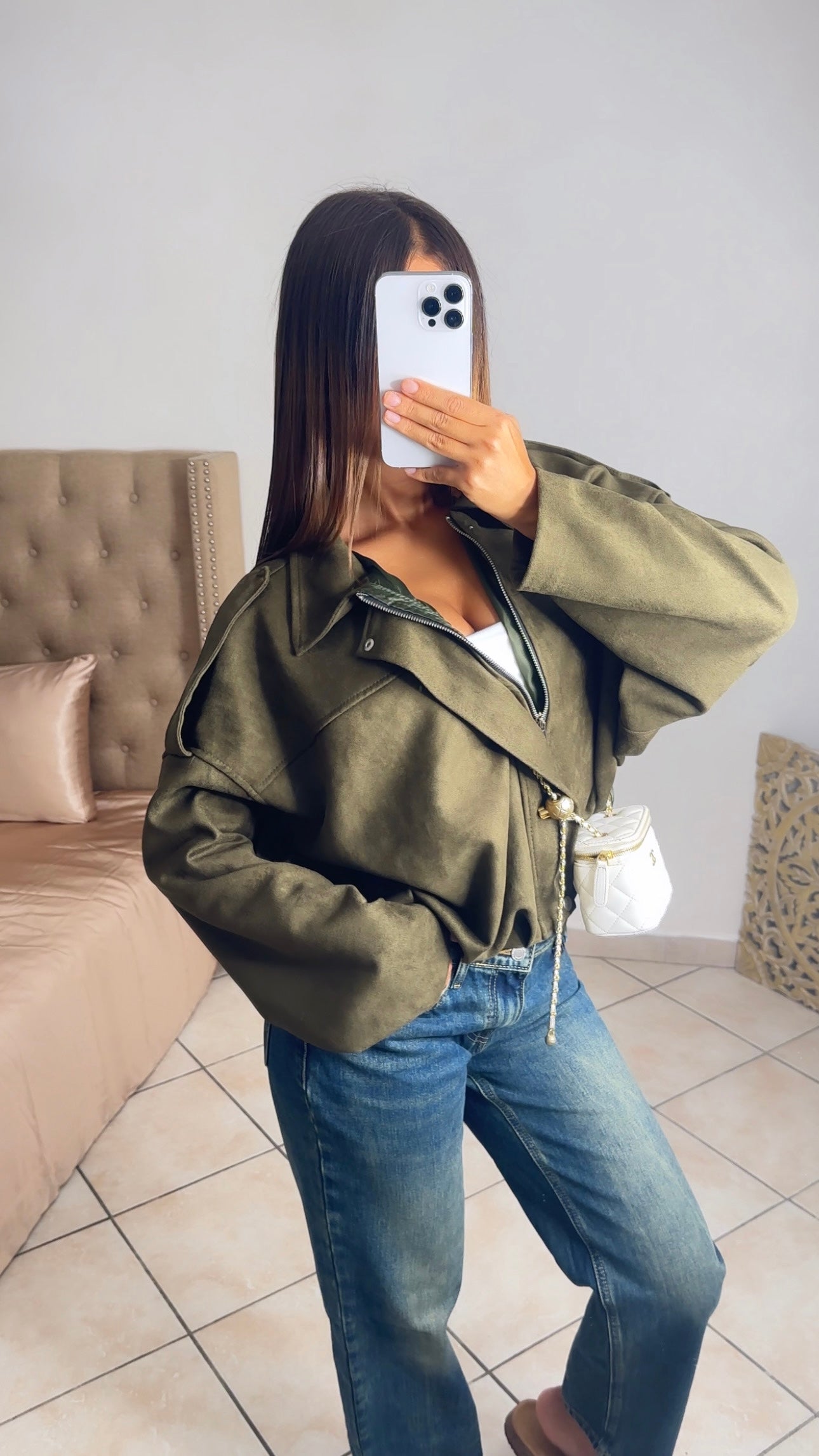 Veste bomber oversize en suédine [KAKI]