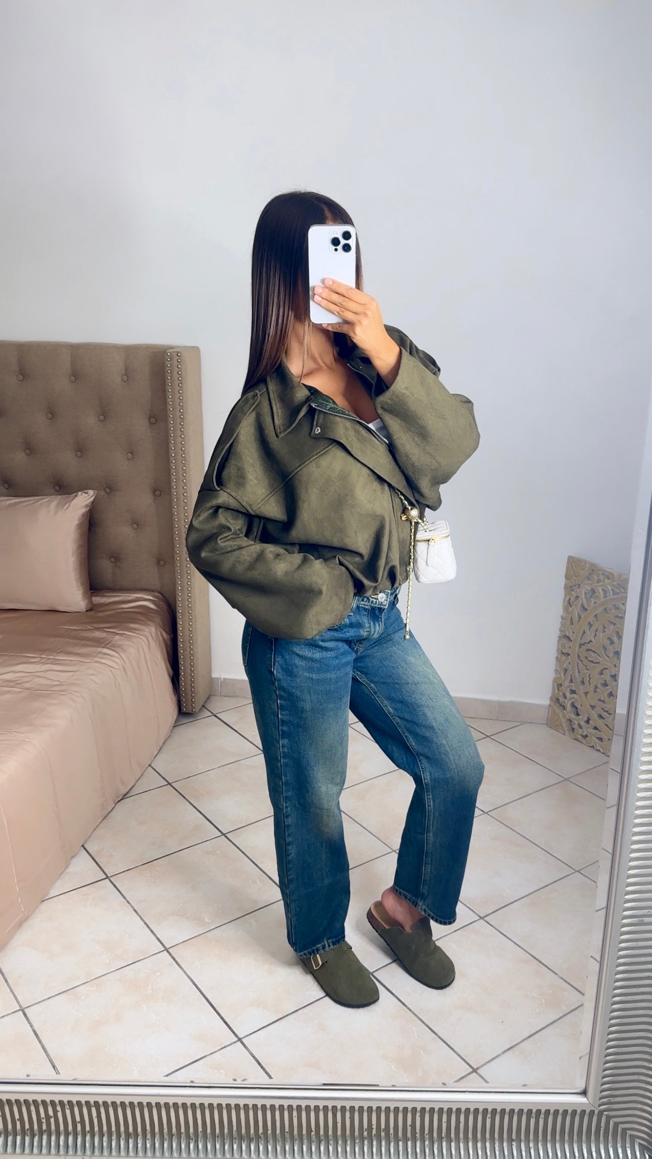 Veste bomber oversize en suédine [KAKI]