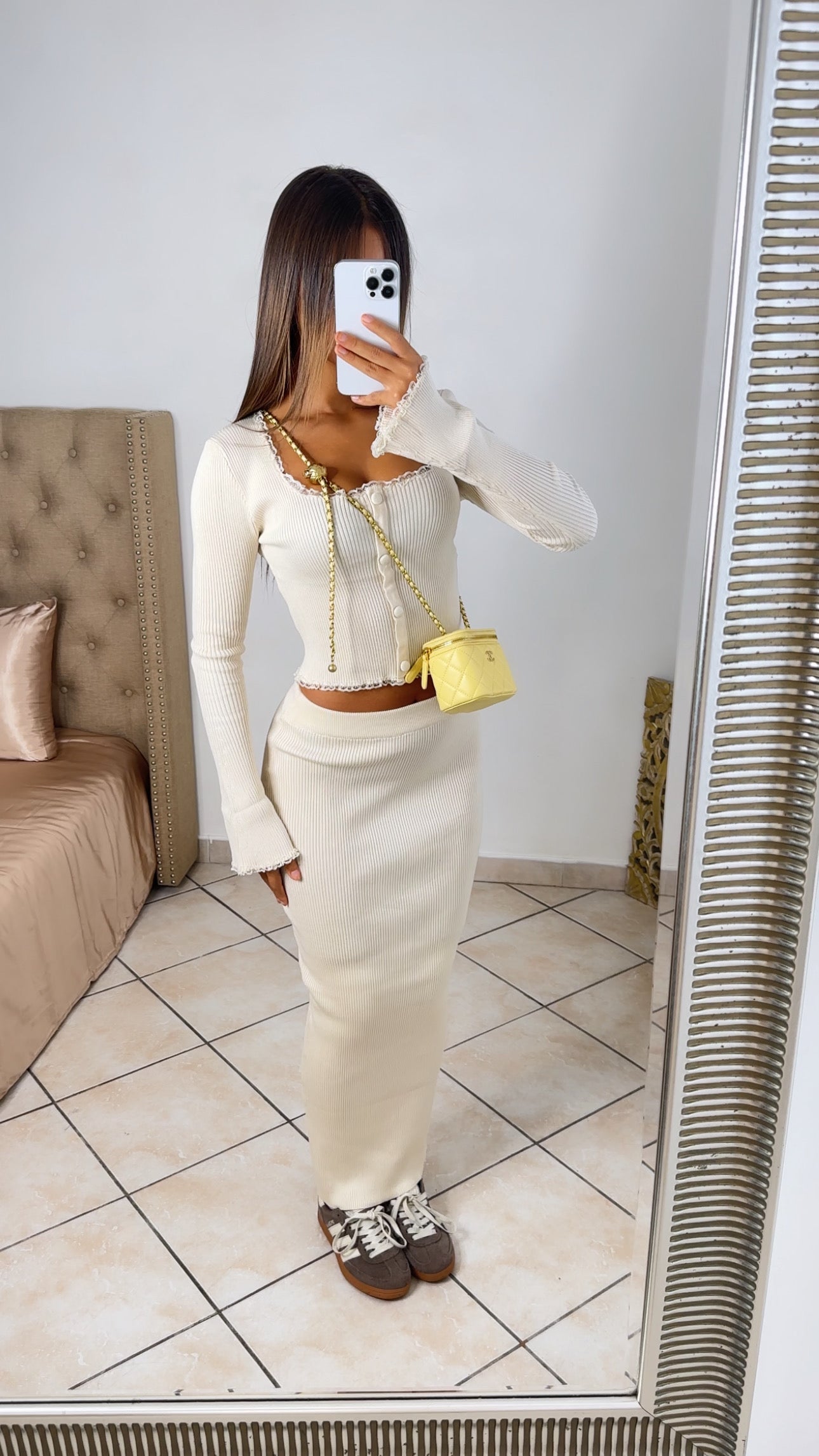 Ensemble top & jupe à détails dentelles [CREME] #371