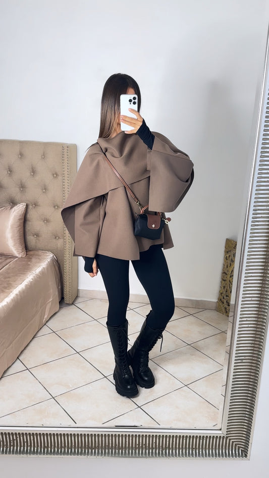 Veste écharpe façon cape [TAUPE FONCÉ]
