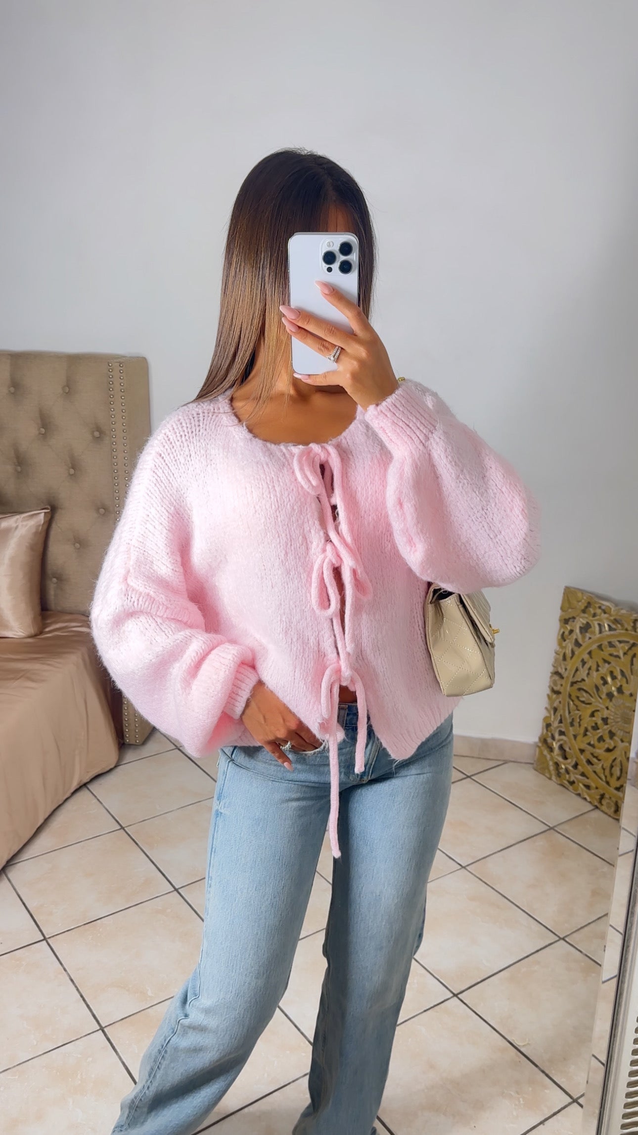Cardigan en maille triple noeuds [ROSE]