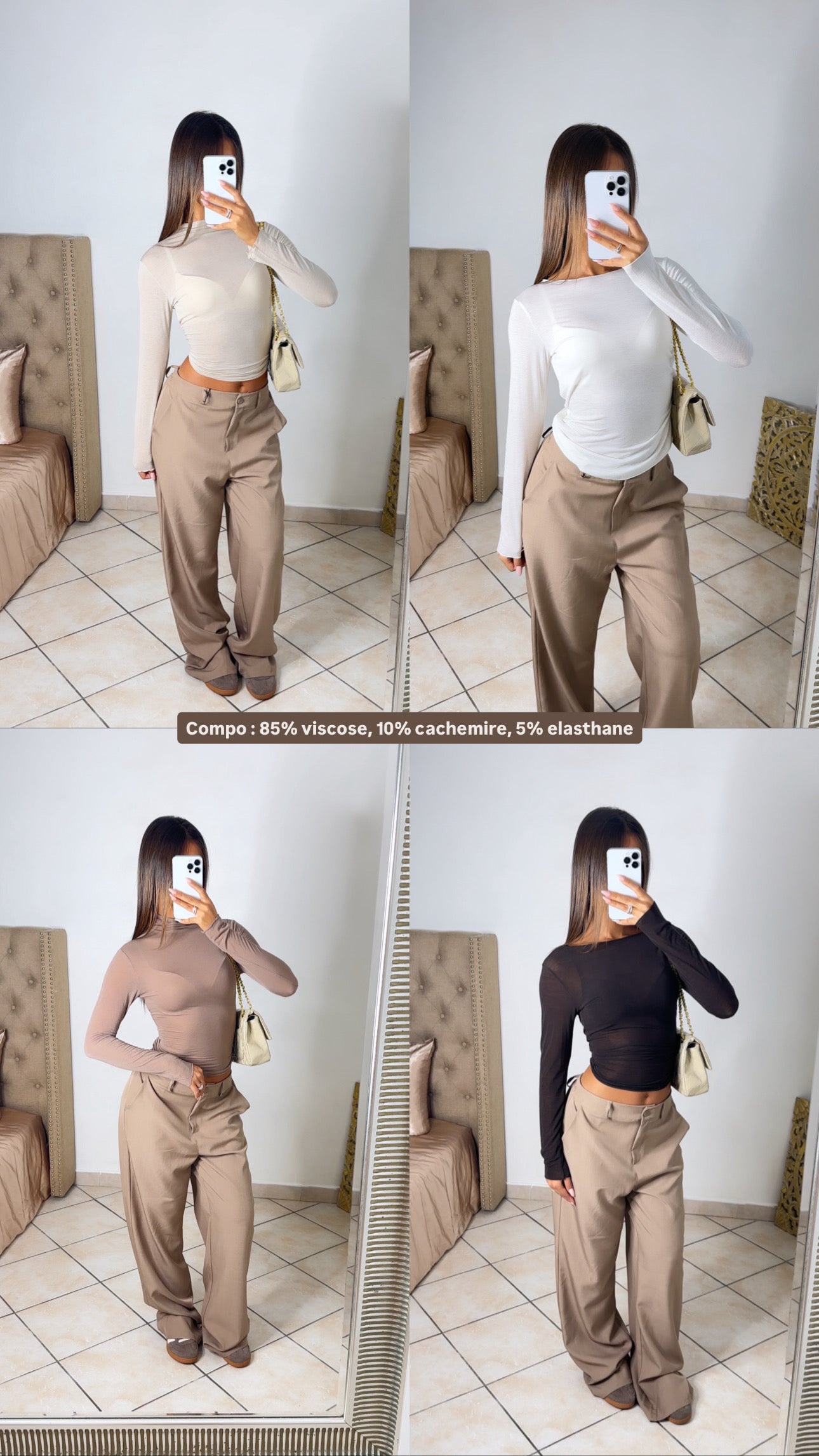 Top cachemire transparent à col montant [TAUPE] #79